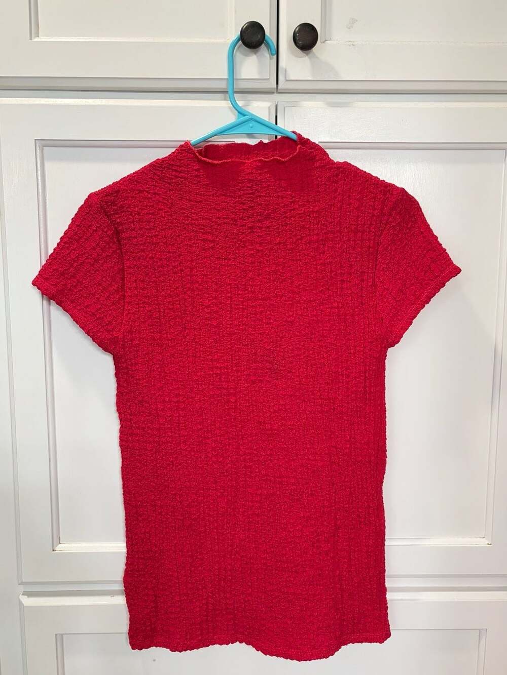 Violet b. Fire Y2K Red Textured Mock Neck Short Sleeve Top Small